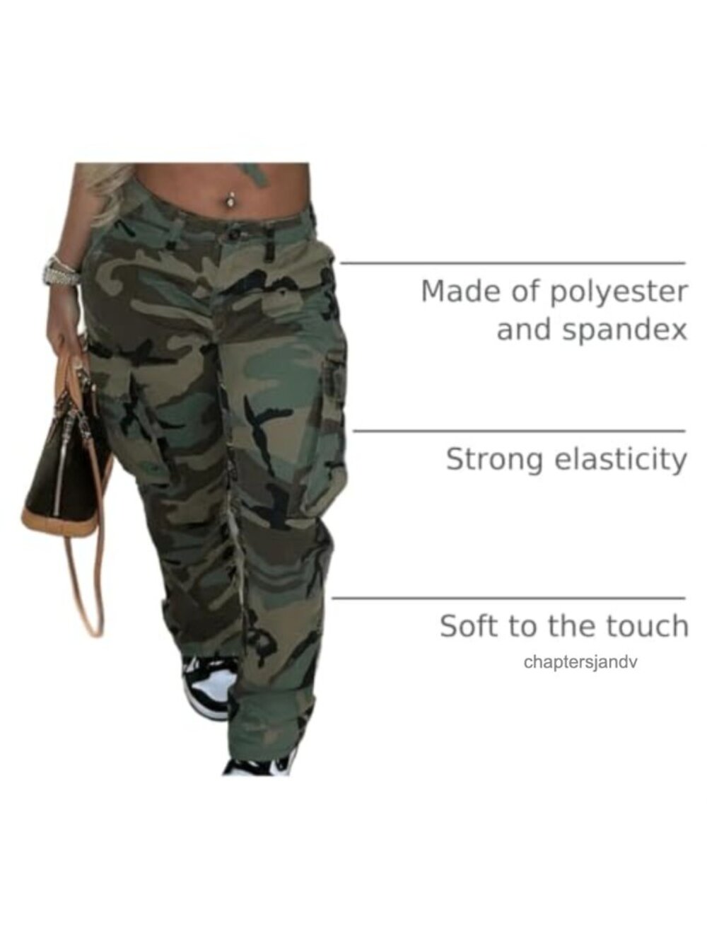Plus Size Camo Cargo Pants High Waisted Joggers Loose Fit Polyester - Picture 3 of 6